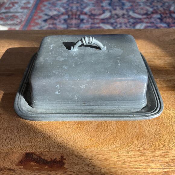 Arte Italica Tuscan 1/4 Lb Covered Butter Dish Italian Ceramic Marinoni Pewter - Picture 1 of 4